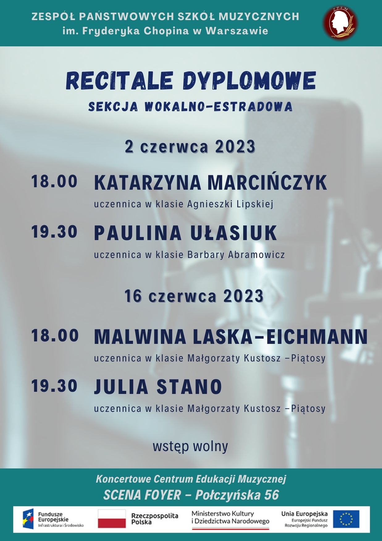 Afisz - Dyplomy - Sekcja Wokalno-Estradowa, 2 i 16 czerwca 2023