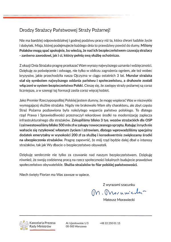 Życzenia Prezesa Rady Ministrów z Okazj Dnia Strażaka
