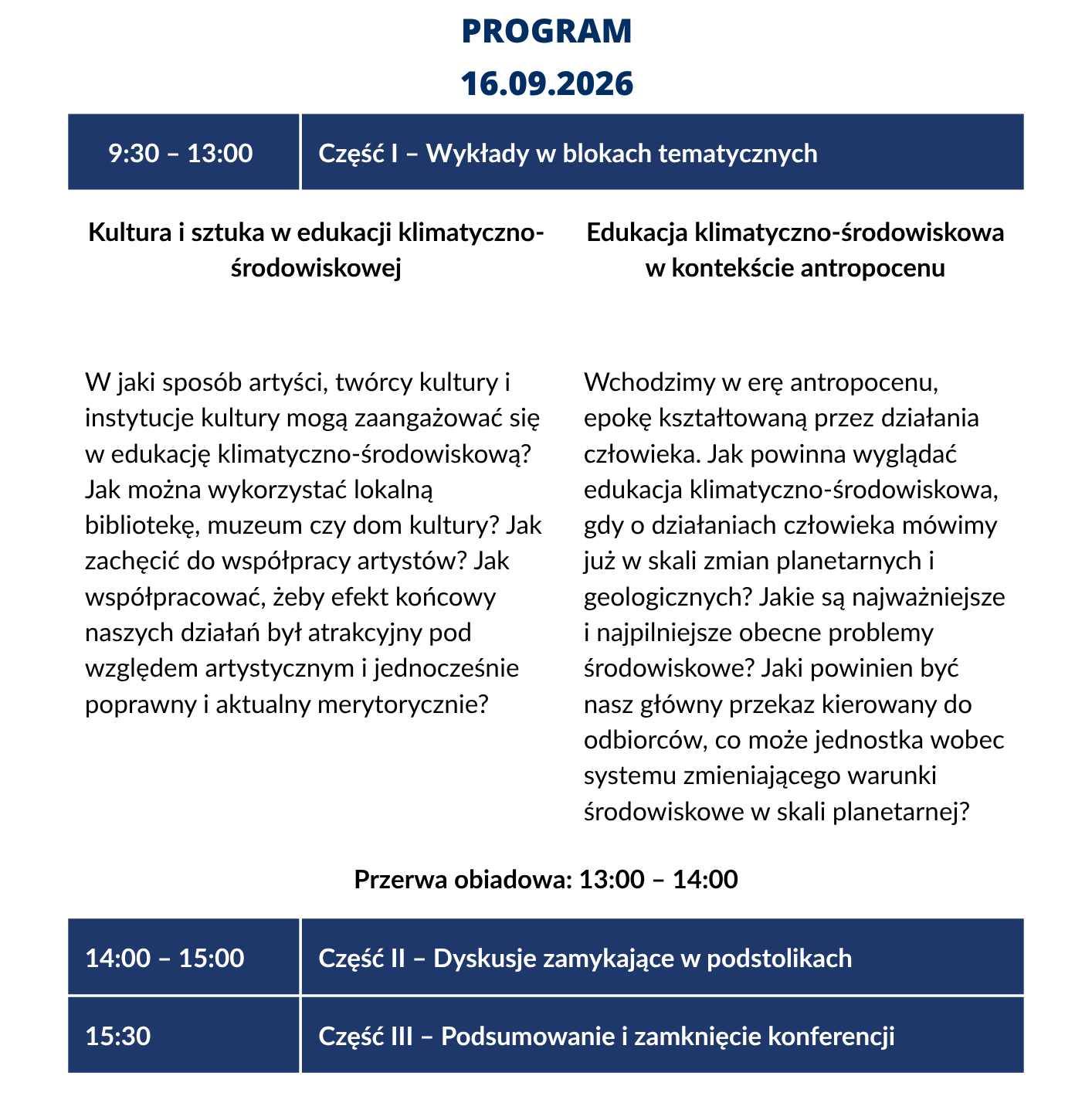 Program konferencji Połączenia