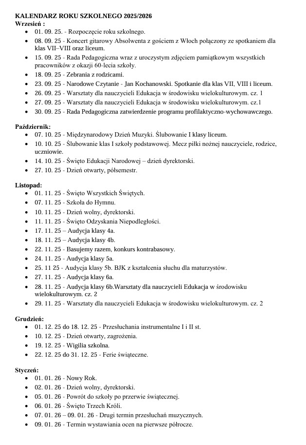 Kalendarz na rok 2025/2026