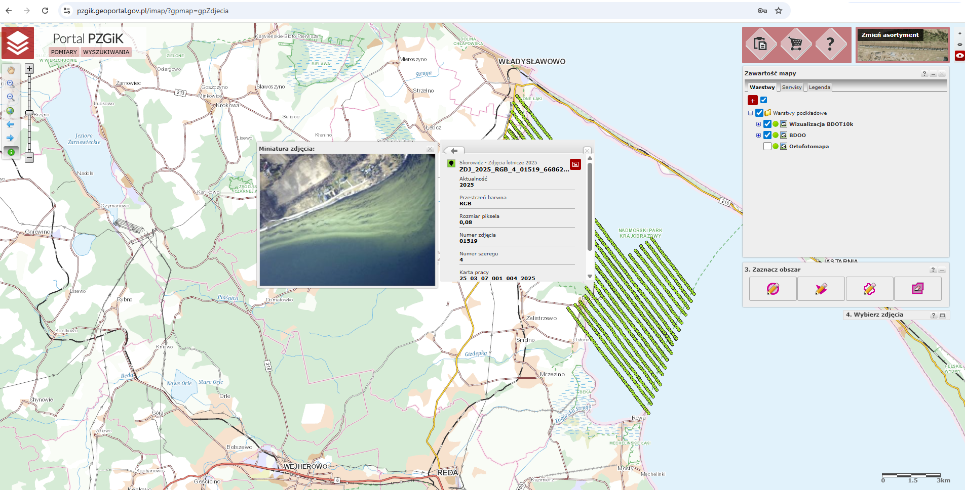 Ilustracja przedstawia zrzut ekranu z portalu PZGiK