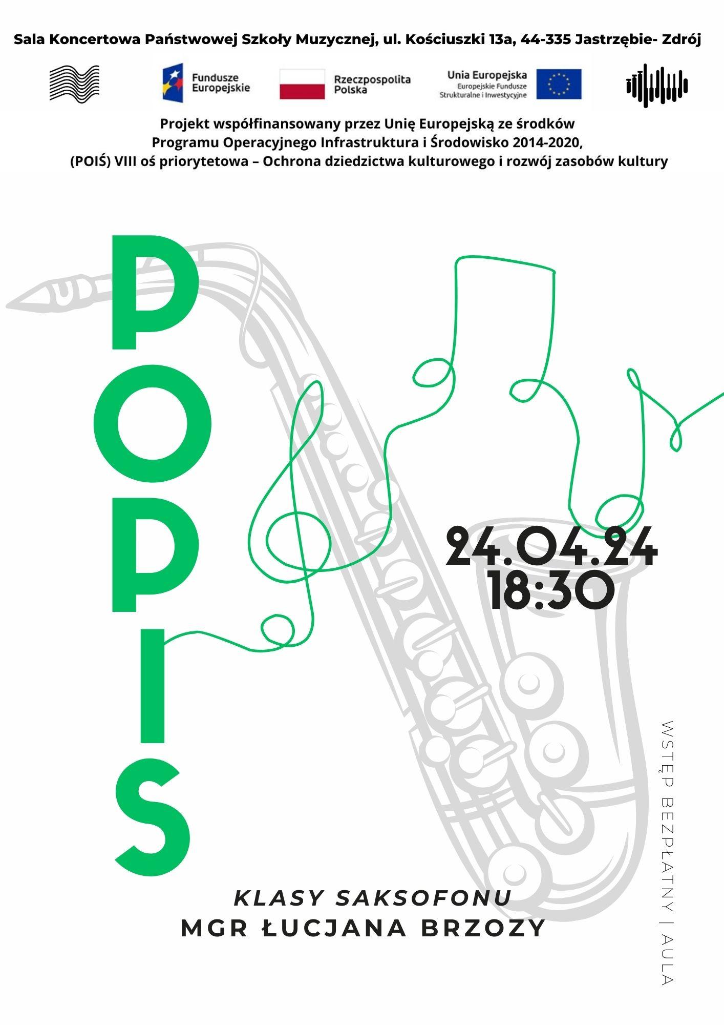 Plakat na Popis klasy saksofonu.