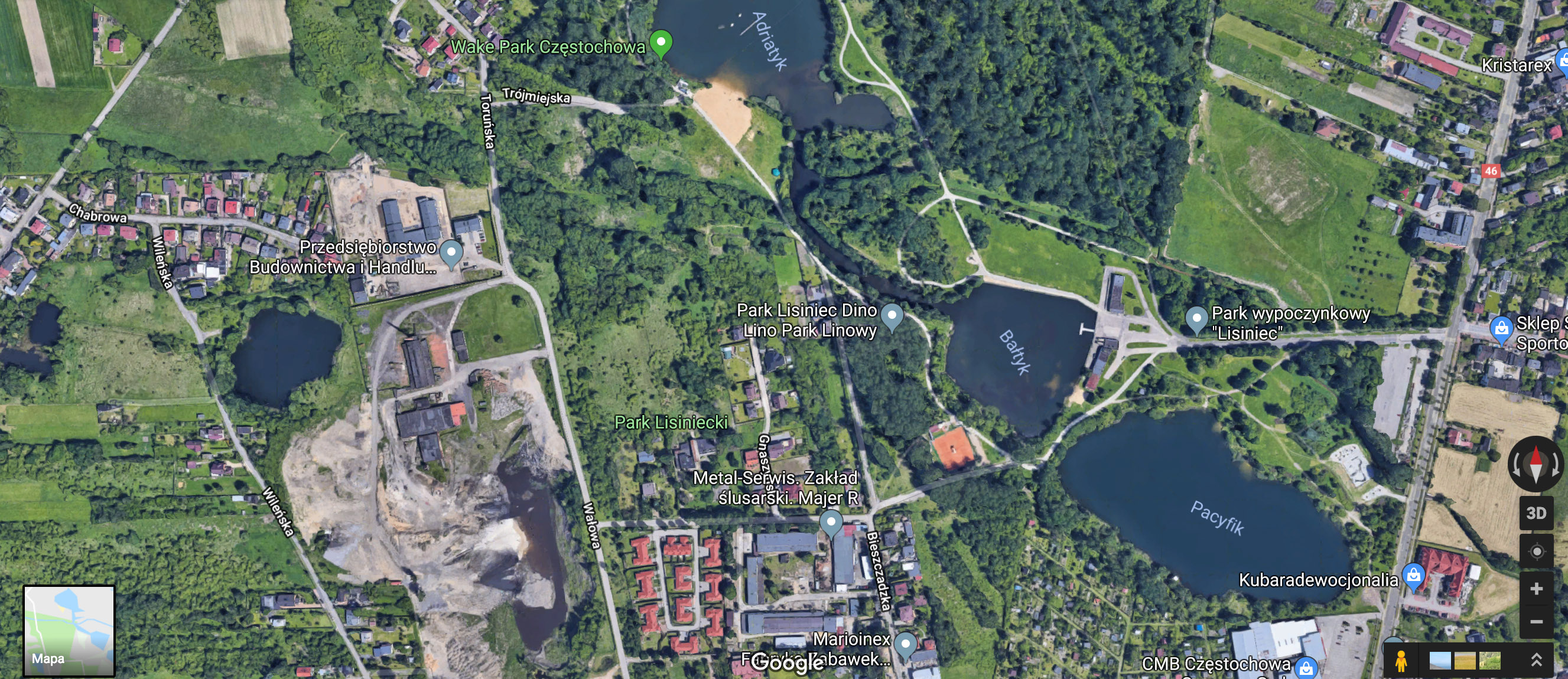 Mapa Google - Mapa topograficzna terenu (widok z satelity), na którym odbyły się ćwiczenia