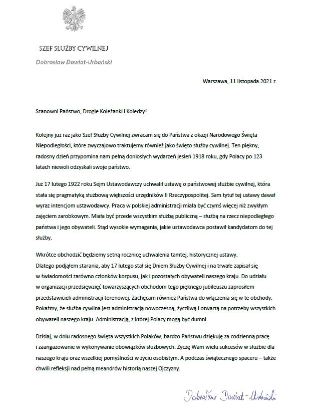 Życzenia Szefa Służby Cywilnej