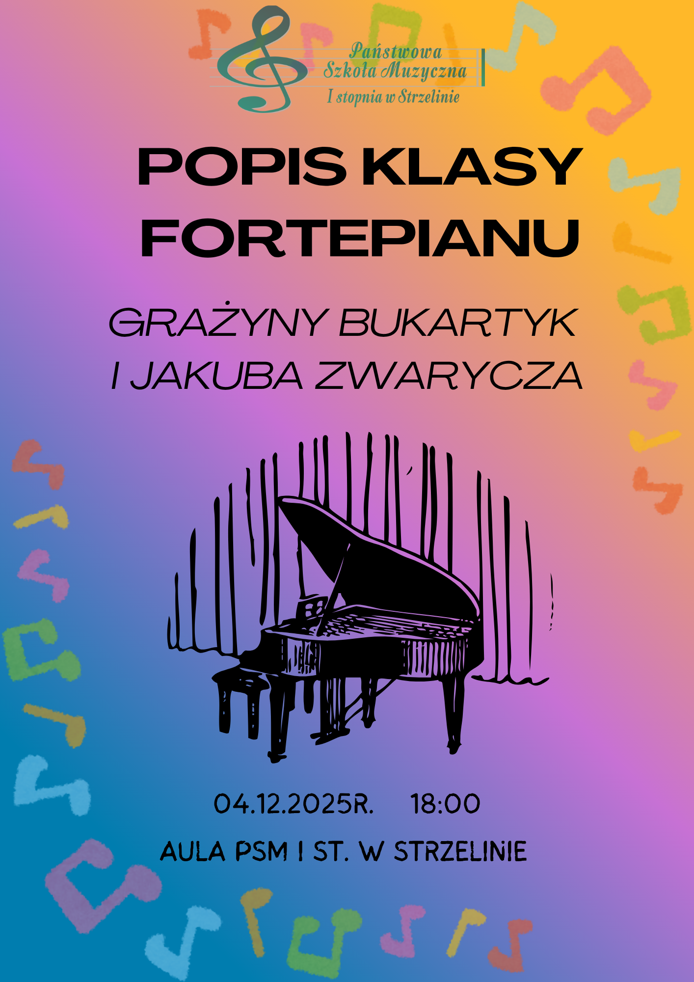 Na kolorowym tle znajdują się informacje dotyczące wydarzenia.