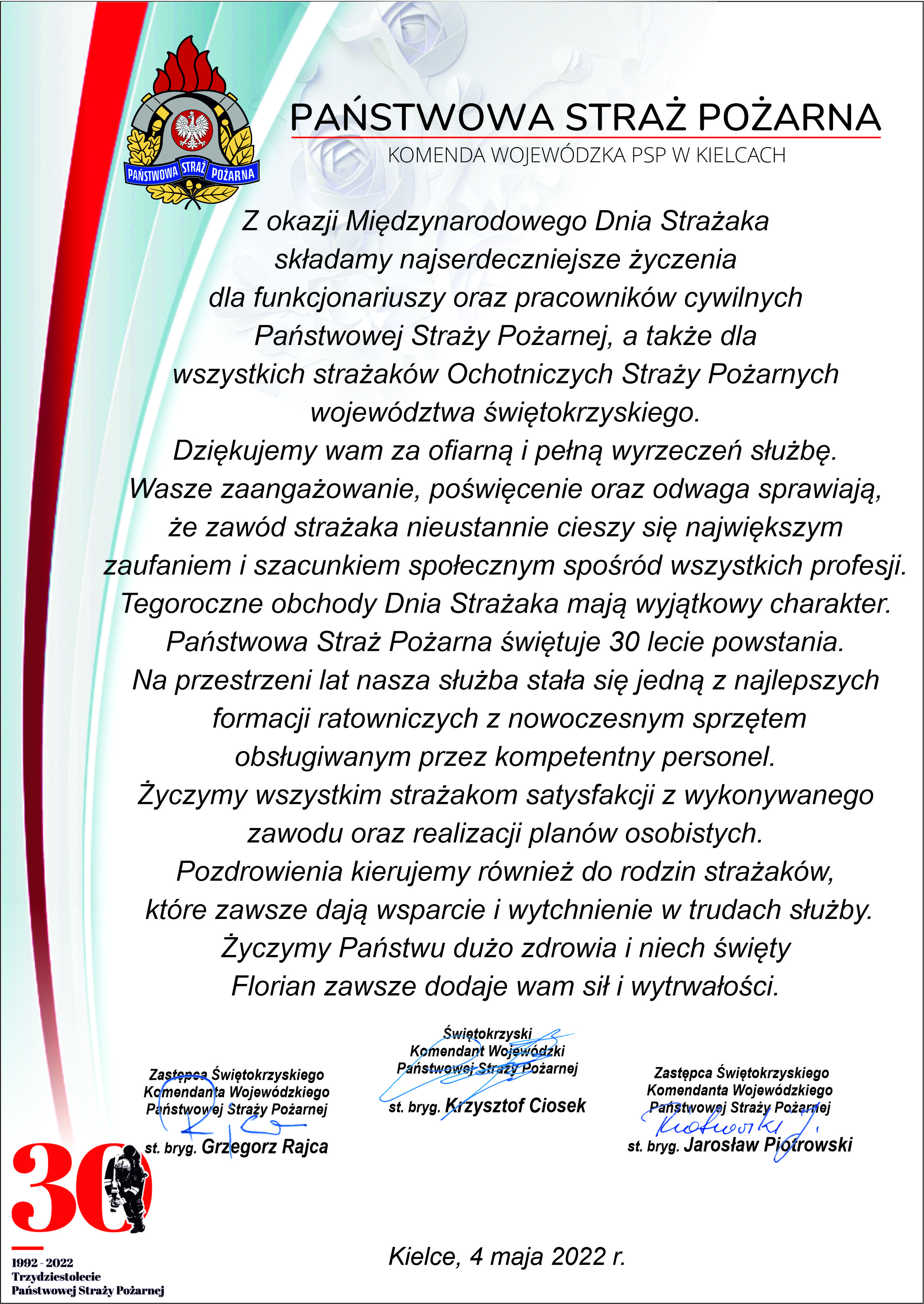 Życzenia z okazji Dnia Strażaka