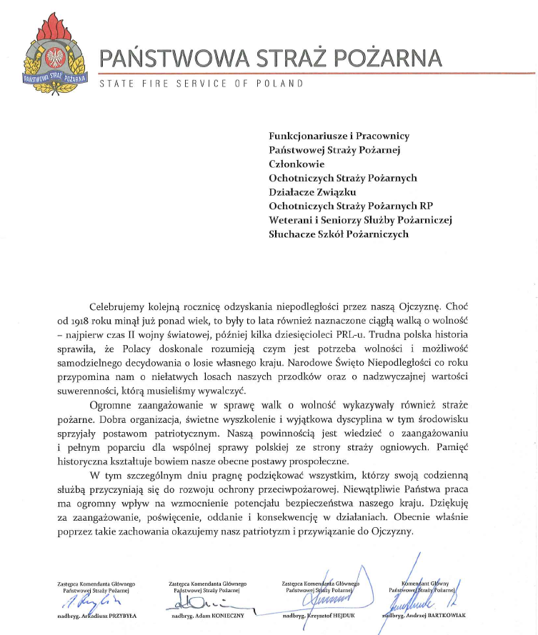 Życzenia Komendanta Głównego PSP z okazji 11.11.2021 r