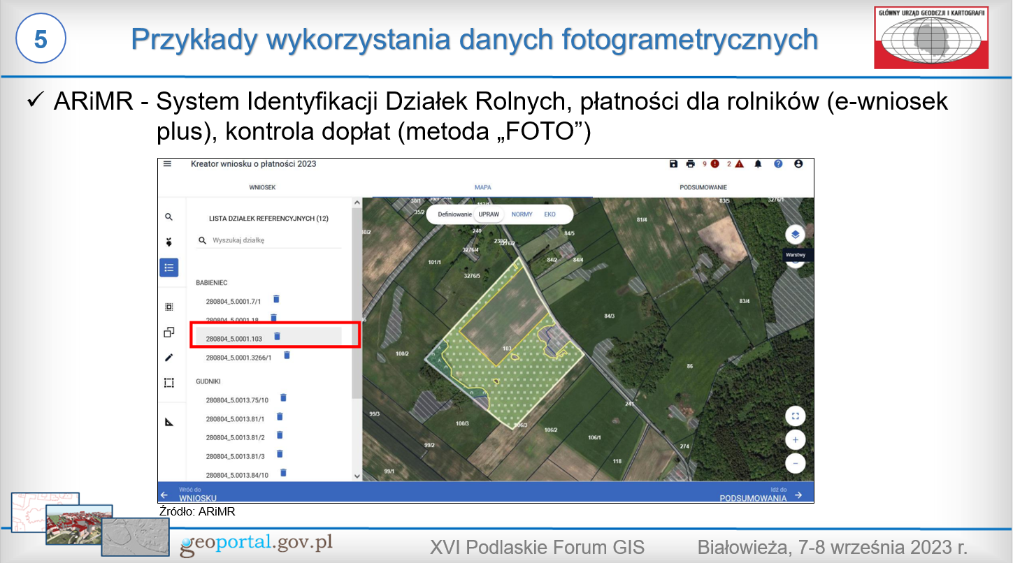 slajd z prezentacji GUGIK podczas XVI Podlaskiego Forum GIS
