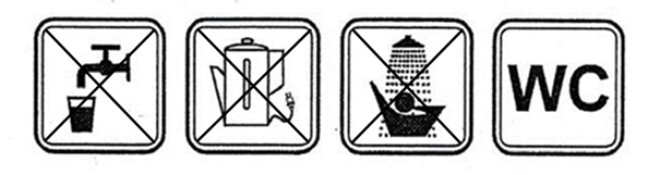 Woda nie może być wykorzystywana do celów spożywczych, nie może być używana do mycia warzyw, owoców, naczyń kuchennych, nie nadaje się do mycia zębów, ciała, przemywania otwartych zranień, może być wykorzystywana do celów gospodarczo – sanitarnych