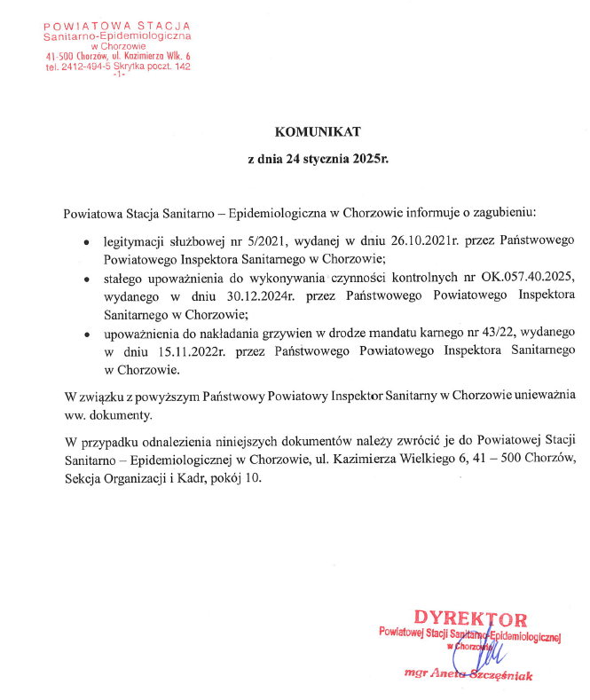 Komunikat z dnia 24 stycznia 2025 r.