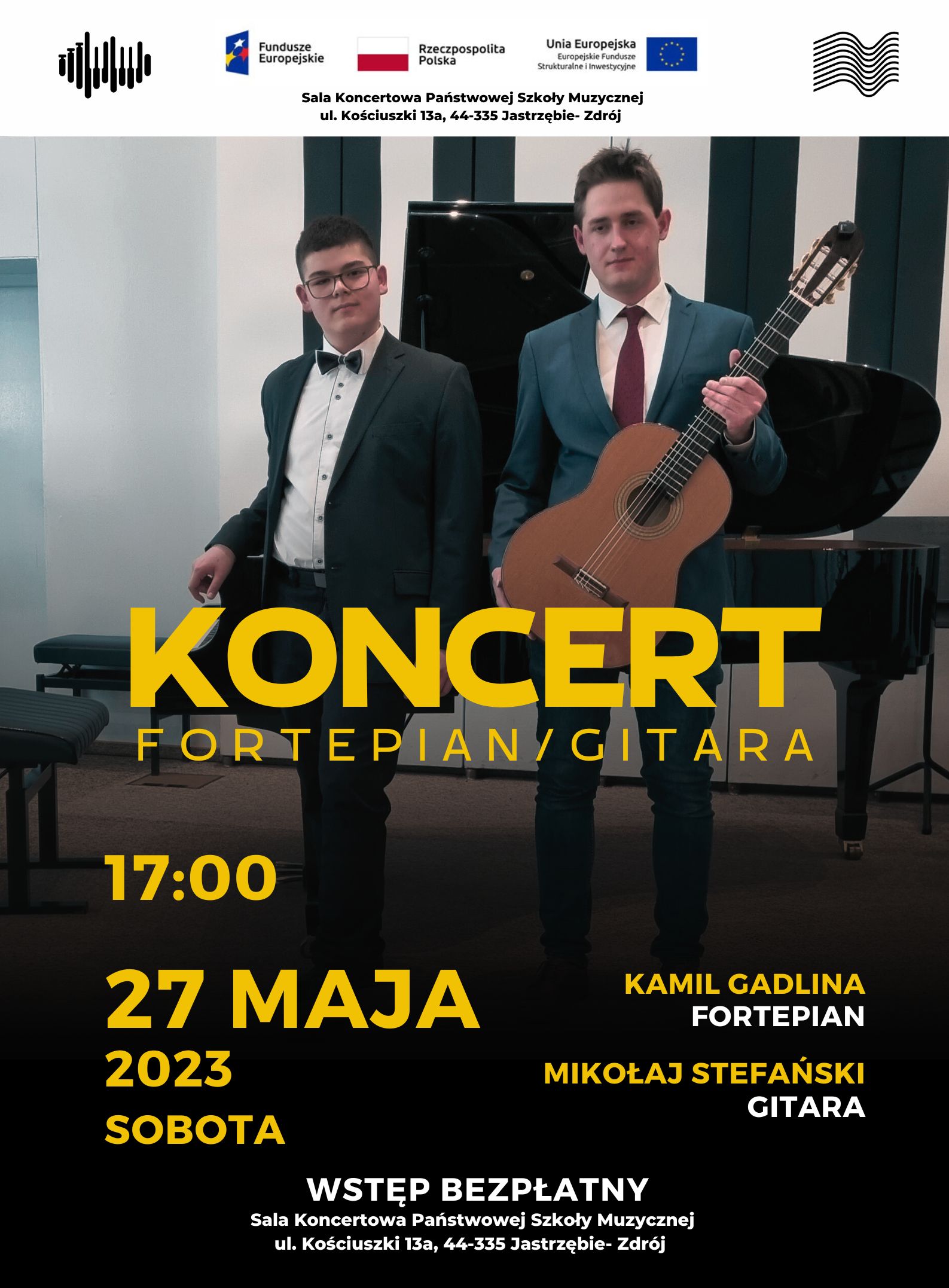 Plakat na koncert uczniów Kamila Gadliny i Mikołaja Stefańskiego