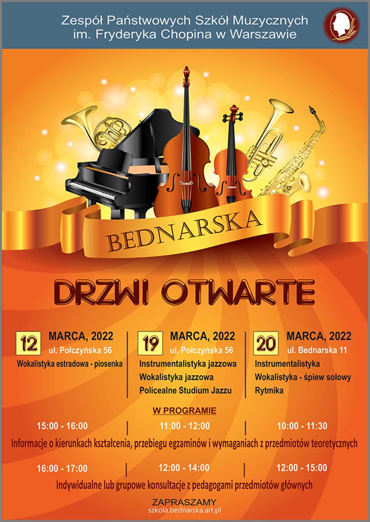 Afisz - Dni otwarte Szkoły - 12, 19 i 20 marca 2022