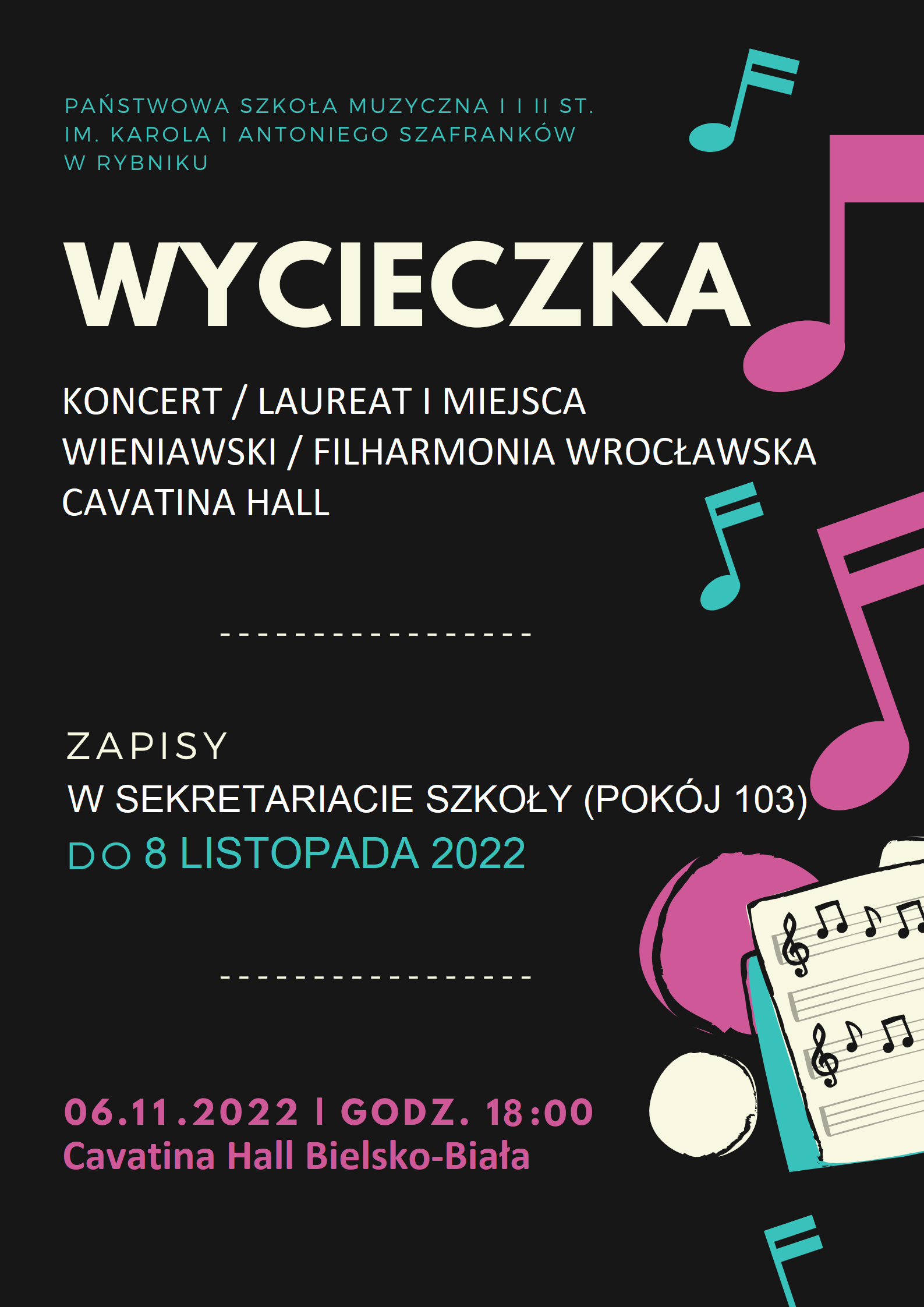 Plakat wycieczka na koncert 26.11.2022