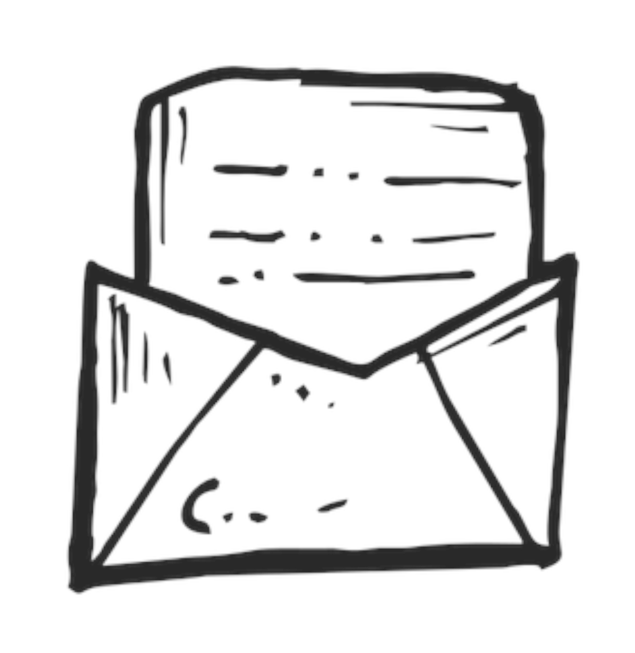 Rysynek przedstawiający kopertę z widocznym w niej włożonym dokumentem. Rysunek symbolizuje pocztę mailową