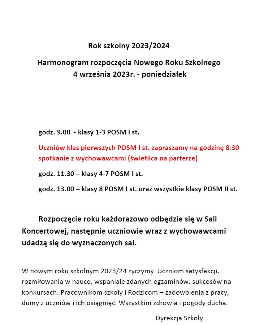 Rozpoczęcie roku szkolnego 2023/24