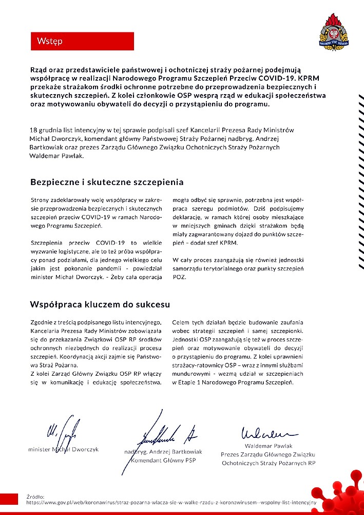 Wytyczne dla PSP i OSP w zakresie transportu pacjentów do punktów szczepień jak i personelu medycznego do pacjentów