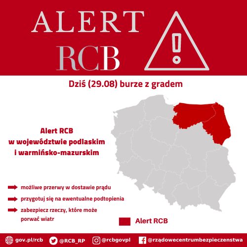 Alert RCB, 29 sierpnia, burze z gradem.