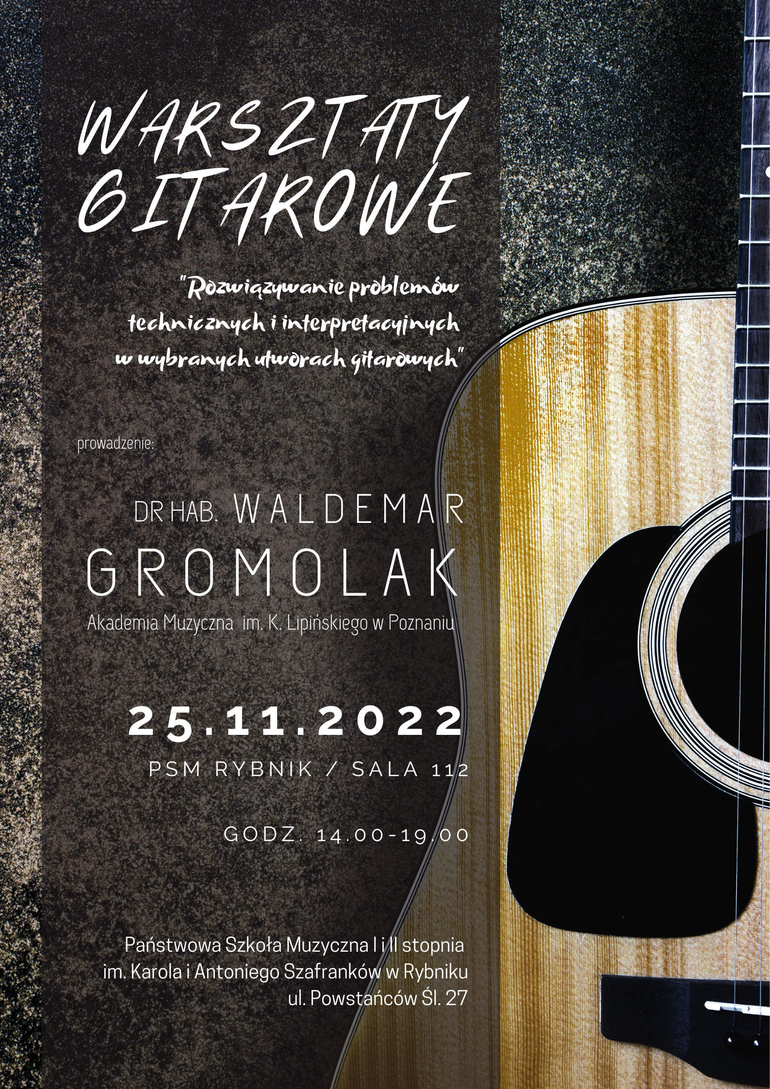 Plakat warsztaty gitarowe 25.11.2022