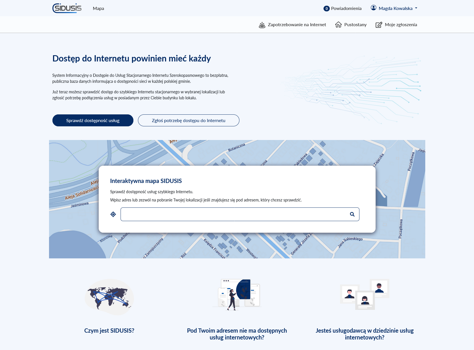 Zrzut ekranu głównej strony serwisu SIDUSIS