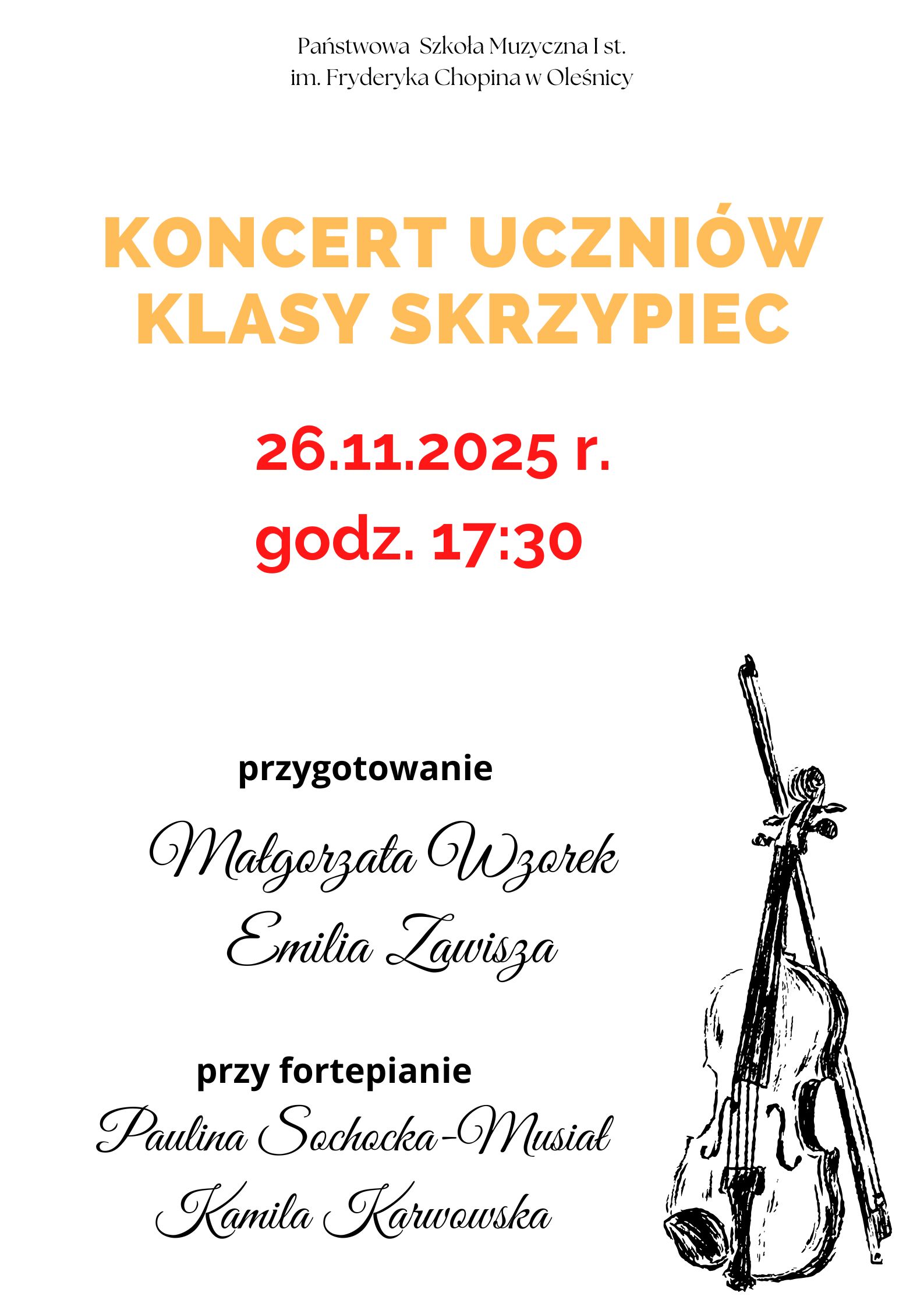 koncert uczniów klasy skrzypiec