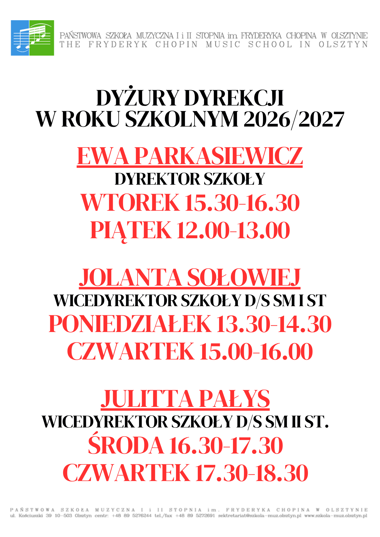 Dyżury dyrekcji