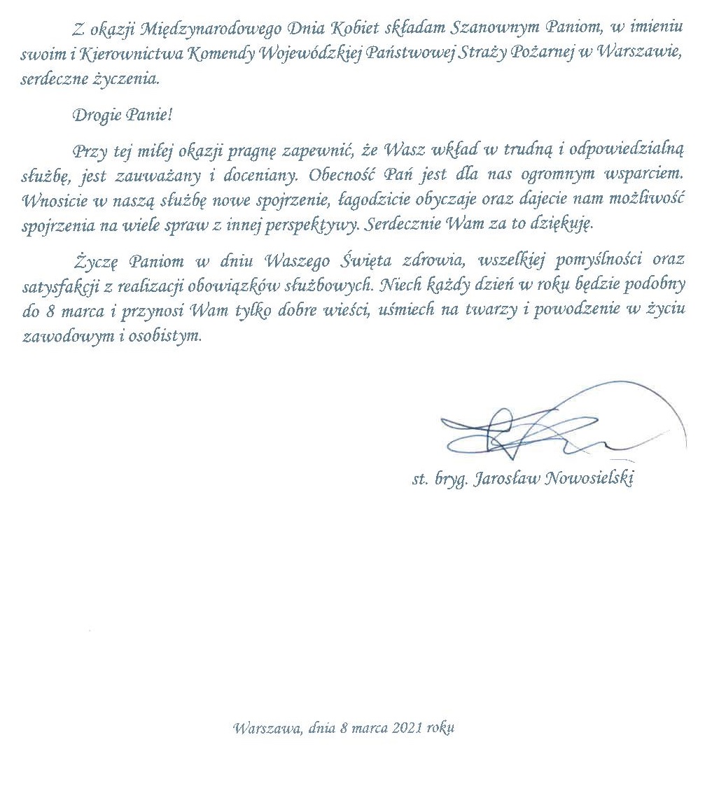  Życzenia MKW PSP z okazji Dnia Kobiet