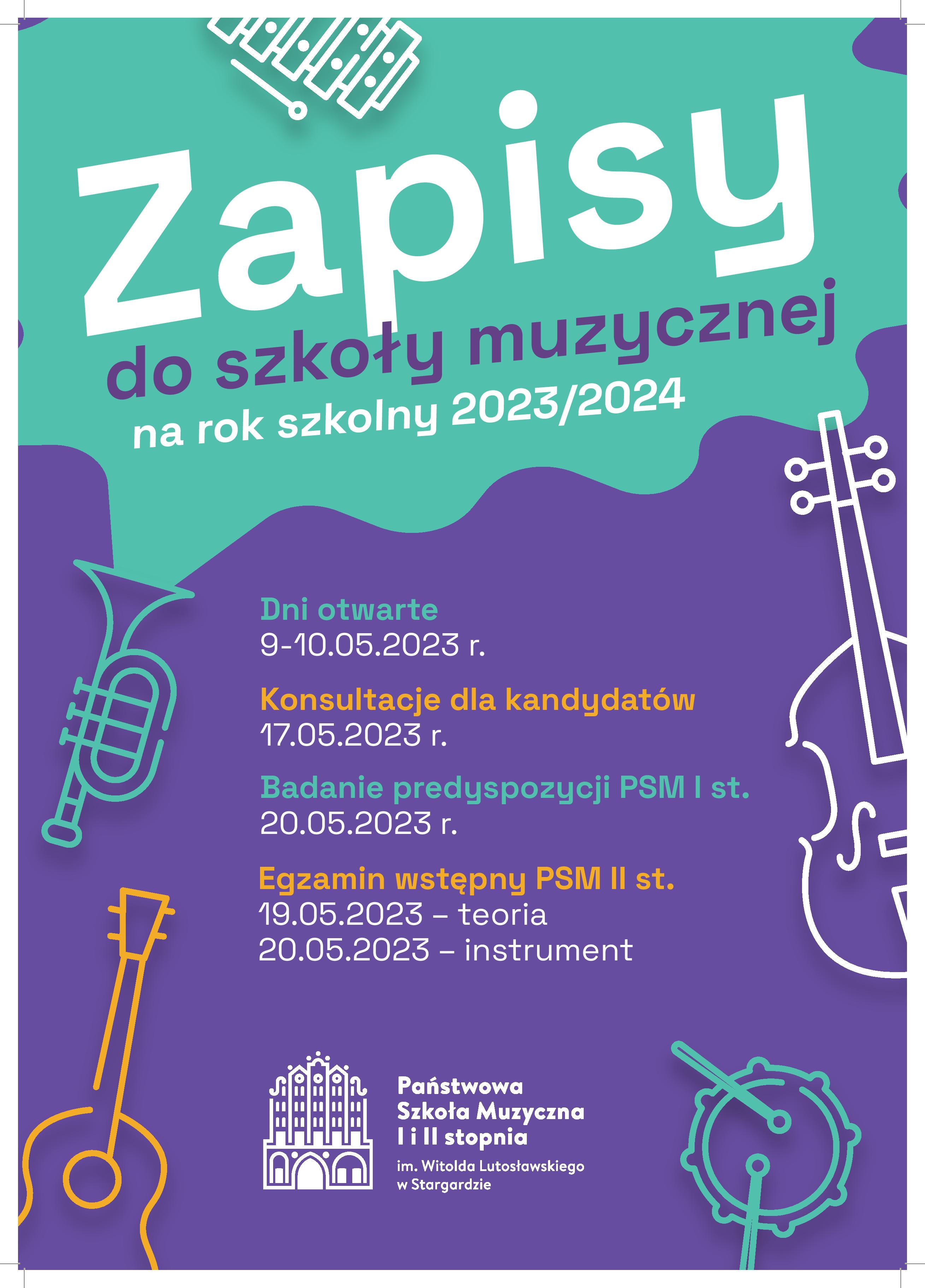 Plakat informujący o rekrutacji w roku szkolnym 2023/2024. 