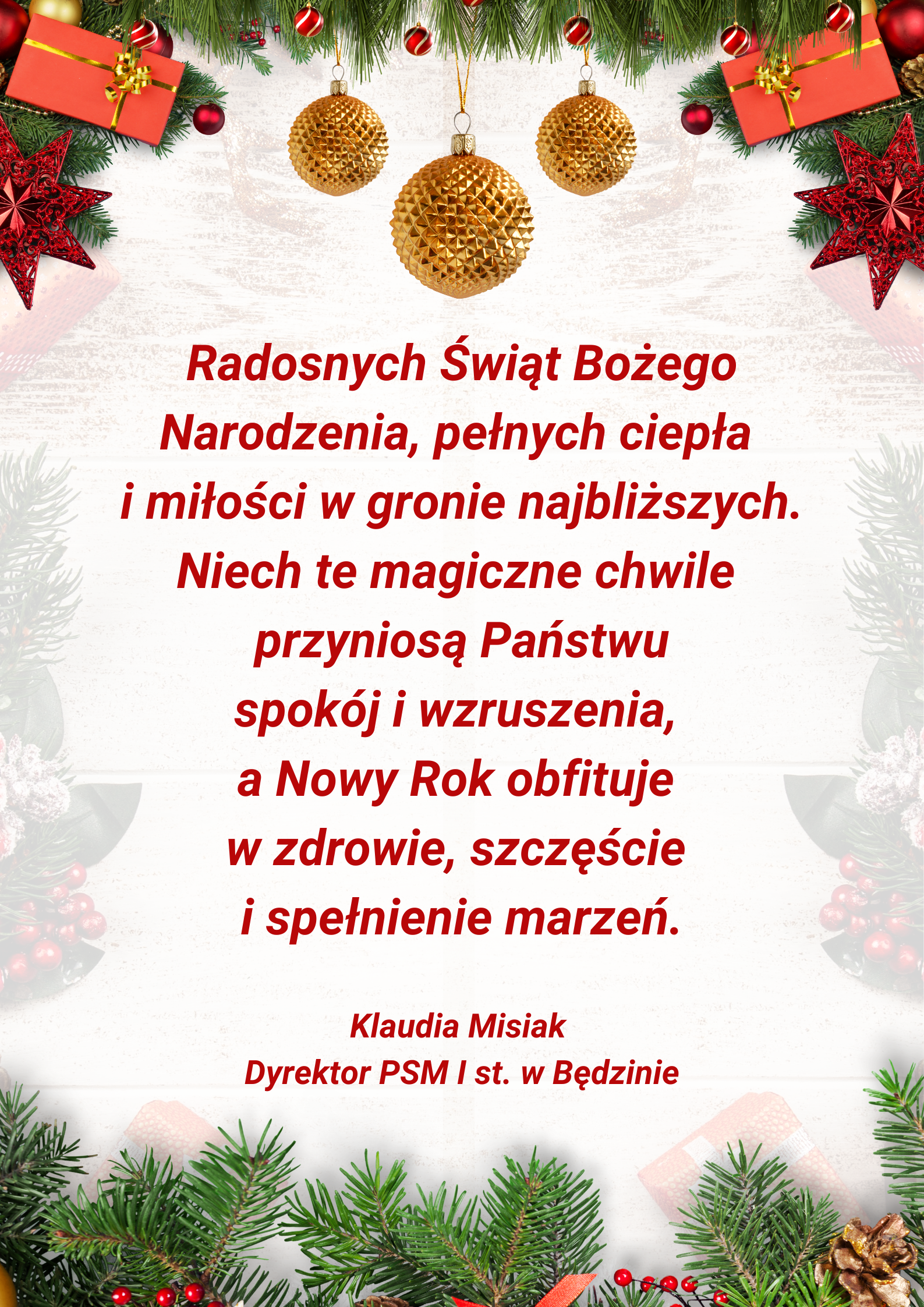 życzenia na świątecznej kartce