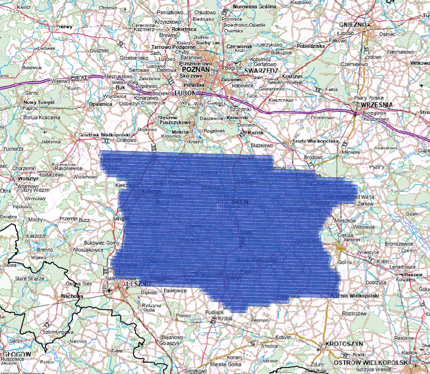 Ilustracja przedstawia zrzut ekranu z zasięgiem nowo przyjętych danych.