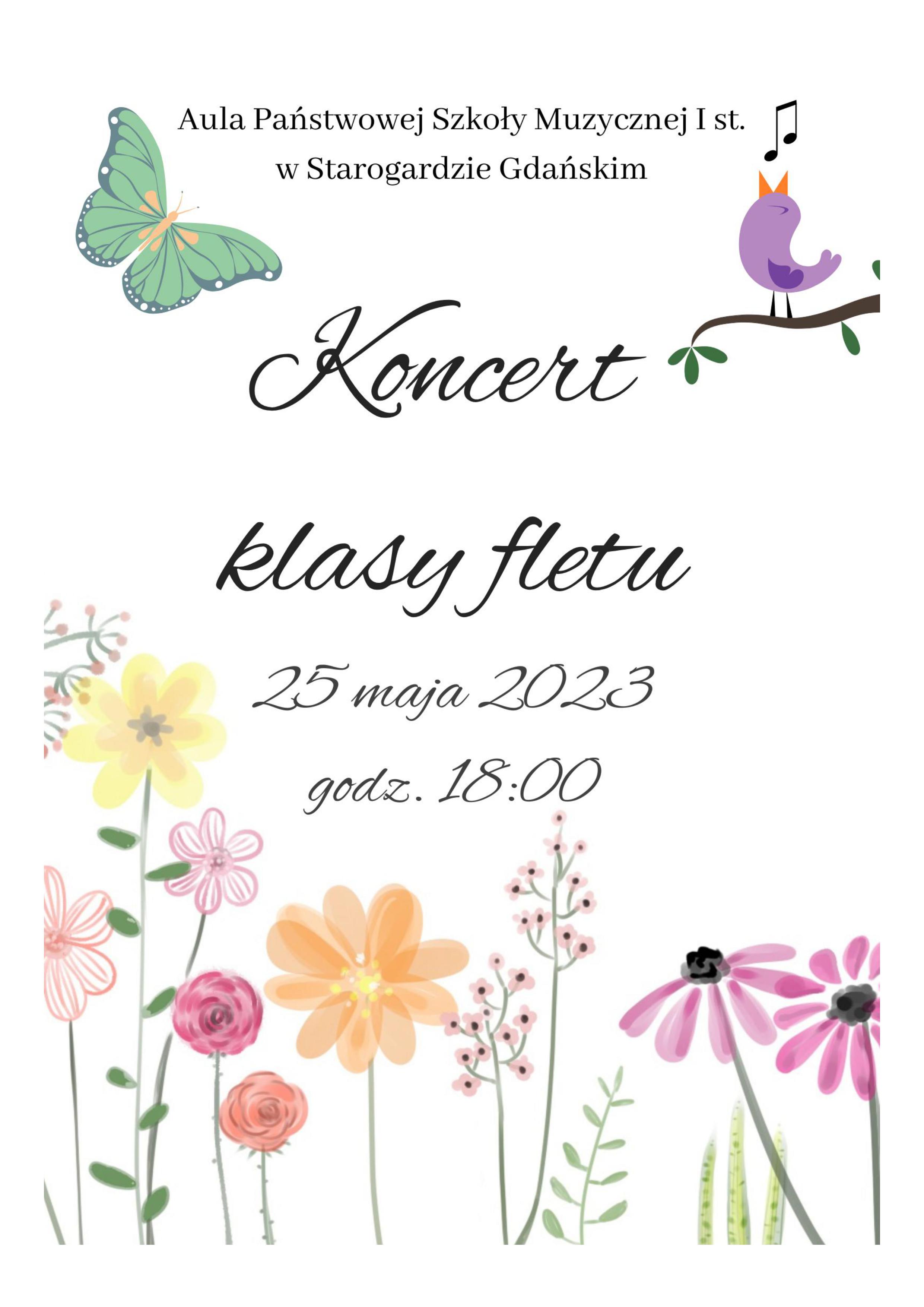 Plakat dot. kocertu uczniów klasy fletu