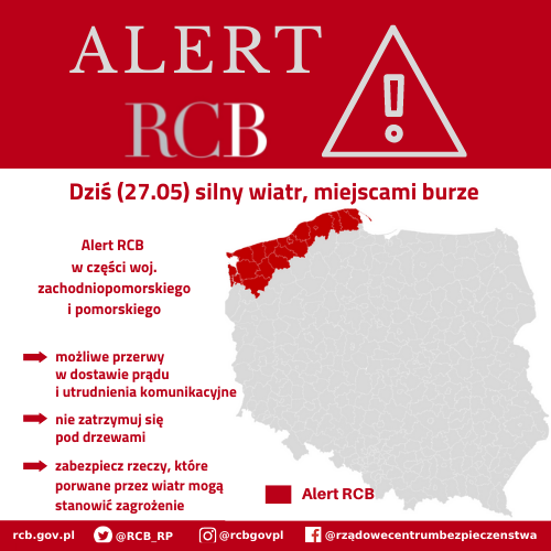 Alert RCB – 27 maja silny wiatr.