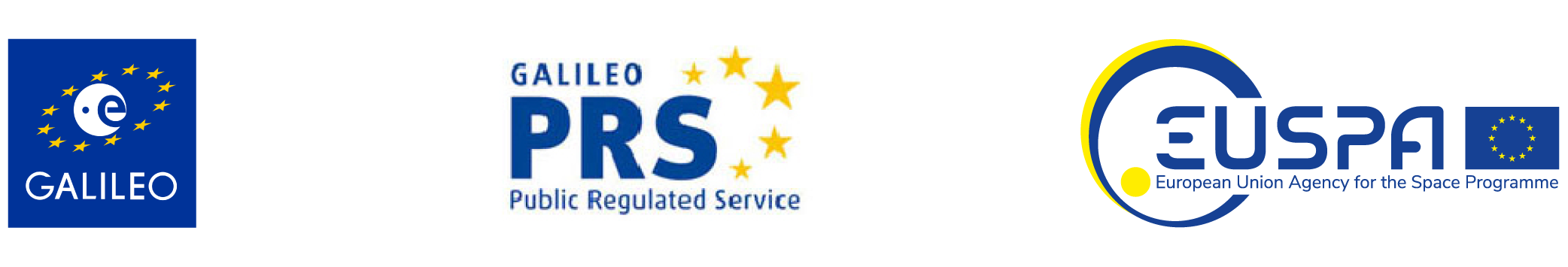 Loga systemu PRS, systemu Galileo i Europejskiej Agencji ds. Globalnych Systemów Nawigacji Satelitarnej