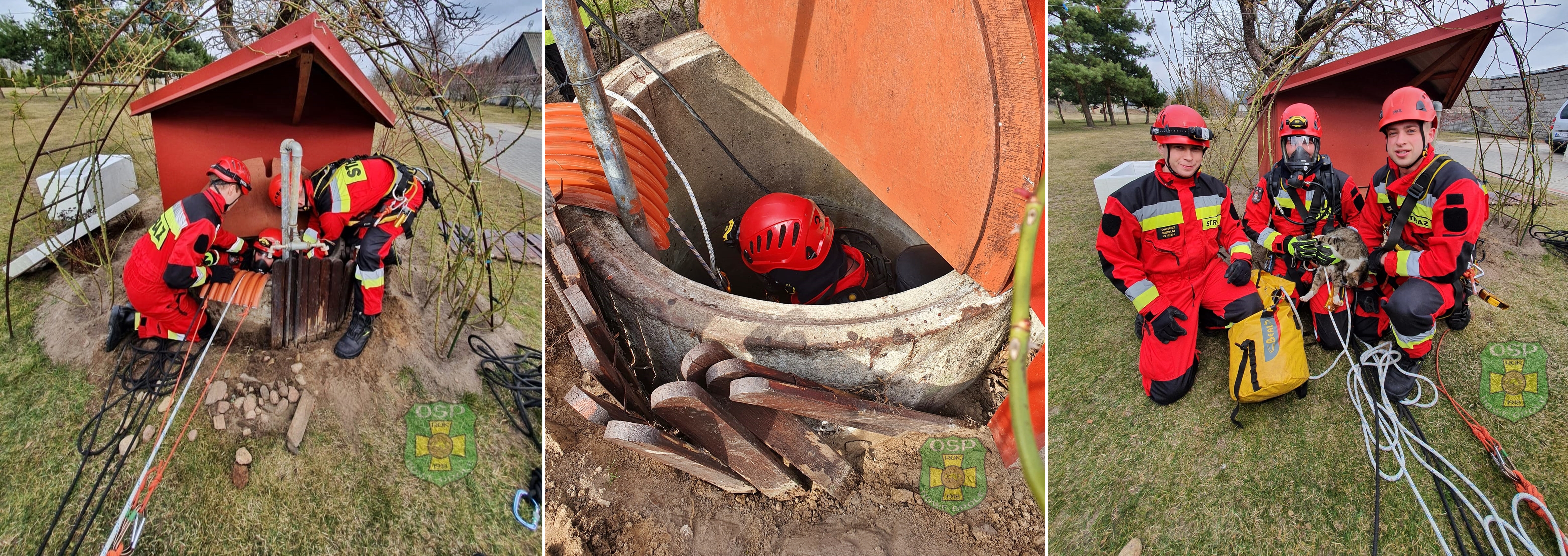 Wyciąganie kota, który wpadł do studni.