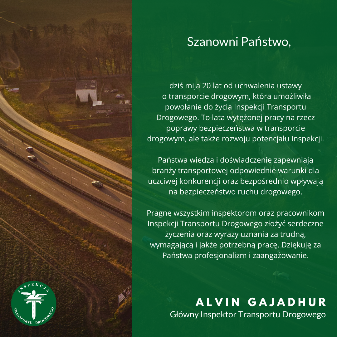 Życzenia Głównego Inspektora Transportu Drogowego 