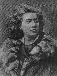 rycina czarno-biała - młody mężczyzna z rozwichrzonymi włosami, w płaszczu z futrzanym kołnierzem