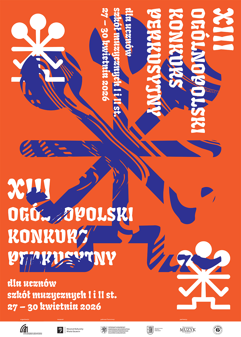 XIII Ogólnopolski Konkurs Perkusyjny dla uczniów szkół muzycznych I i II st. 27 – 30 kwietnia 2026 w Szczecinie Szkoła Muzyczna I i II st. 27 – 30 kwietnia 2026 Organizator: Zespół Państwowych Szkół Muzycznych im. Feliksa Nowowiejskiego w Szczecinie Mecenat: Mecenat Kulturalny Miasta Szczecin Patronat honorowy: Patronat Honorowy Marszałka Województwa Zachodniopomorskiego Olgierda Geblewicza Partnerzy: Stowarzyszenie Muzyk Stanisława 13