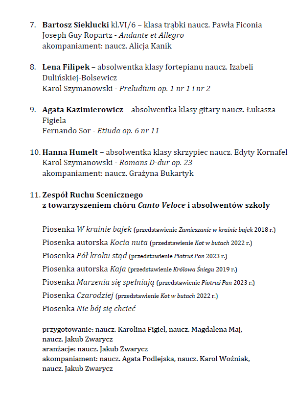 Zdjęcie przedstawia program Koncertu z okazji Jubileuszu Szkoły