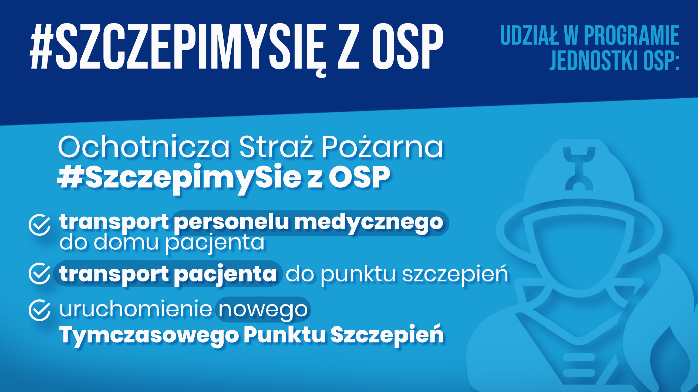 Plakat przedstawiający akcję SzczepimySię z OSP. Udział w programie jednostek OSP.