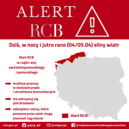 Alert RCB – silny wiatr, 4 kwietnia