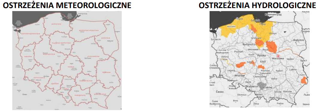Ostrzeżenia meteorologiczne i hydrologiczne z podziałem na województwa - 26 lutego 2026. 