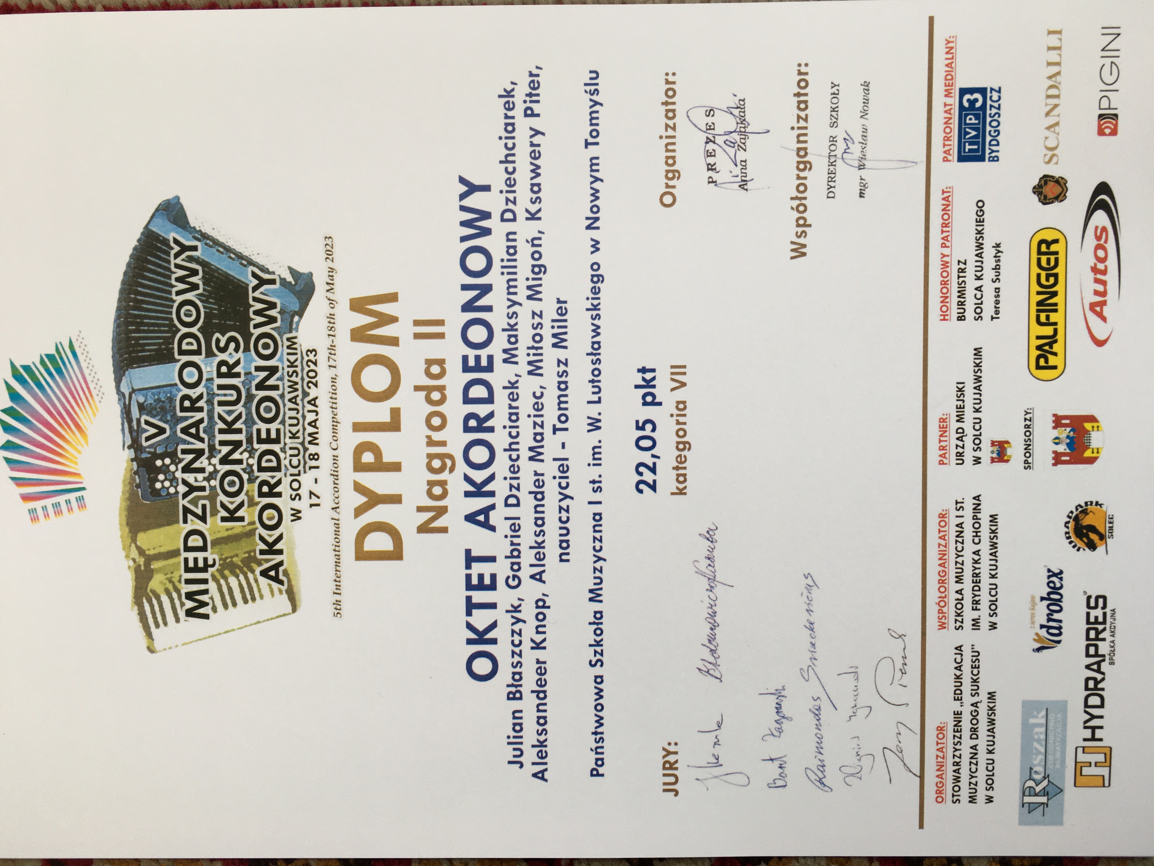 Dyplom - Oktet Akordeonowy