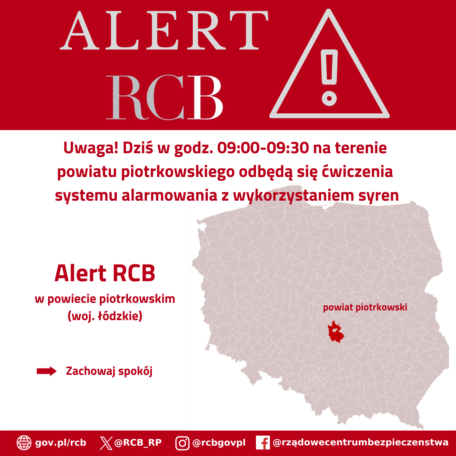 Ćwiczenia systemu alarmowania w powiecie piotrkowskim (06.07)