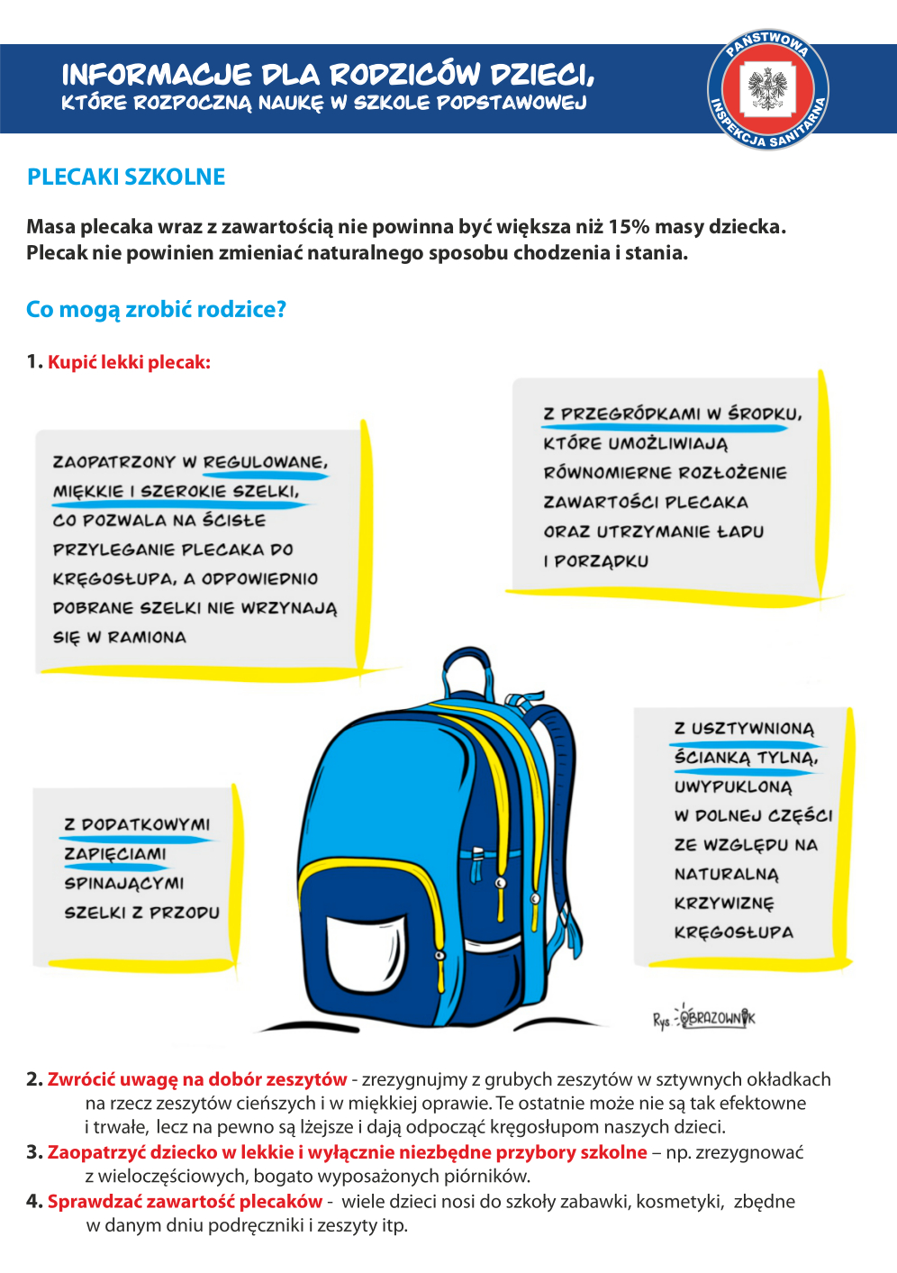Informacje dla rodziców dzieci, które rozpoczną naukę w szkole podstawowej (ulotka) st 1