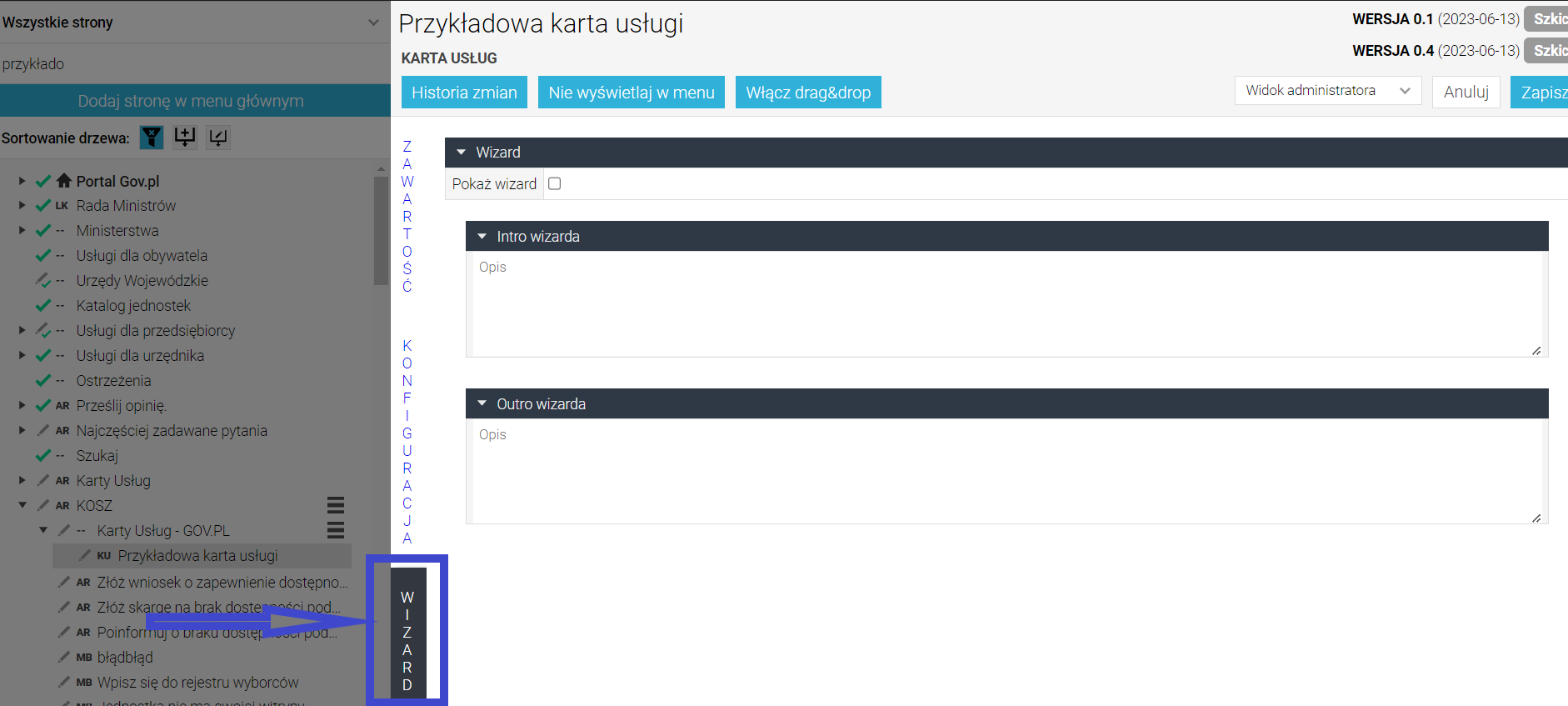 Zakładka wizard w GovPressie