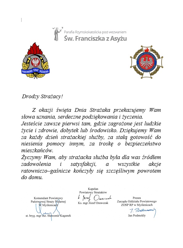Życzenia z okazji Dnia Strażaka