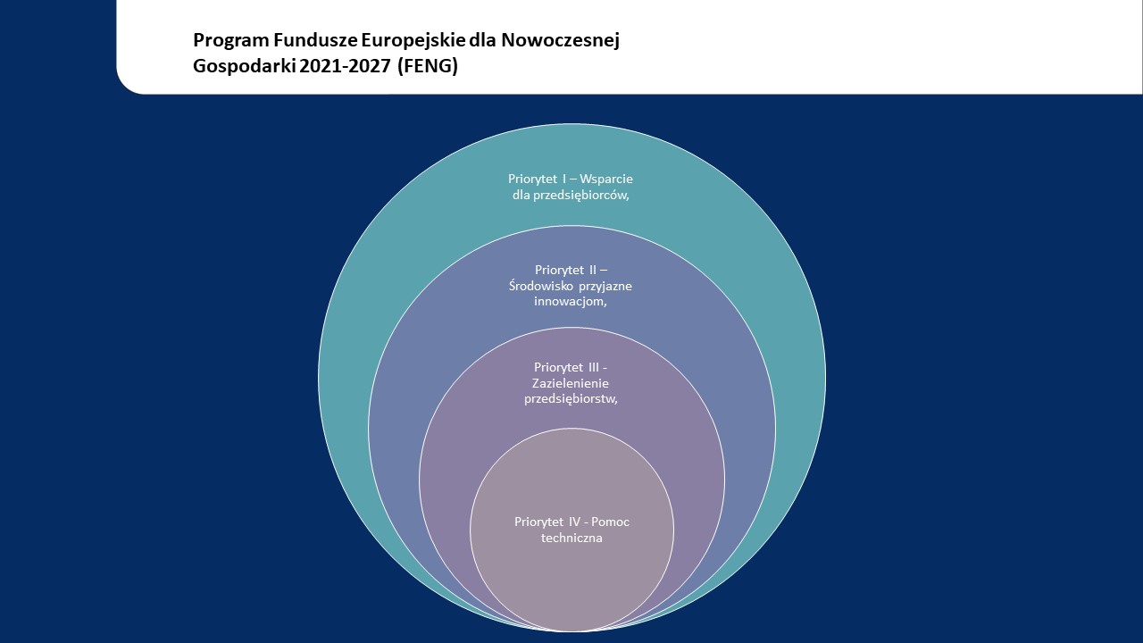 Priorytet I – Wsparcie dla przedsiębiorców, Priorytet II – Środowisko przyjazne innowacjom, Priorytet III - Zazielenienie przedsiębiorstw, Priorytet IV - Pomoc techniczna