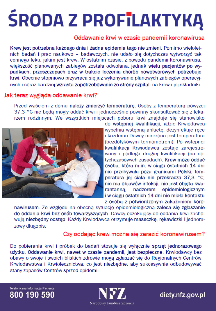 Środa z profialktyką - krwiodawstwo w czasach COVID-19