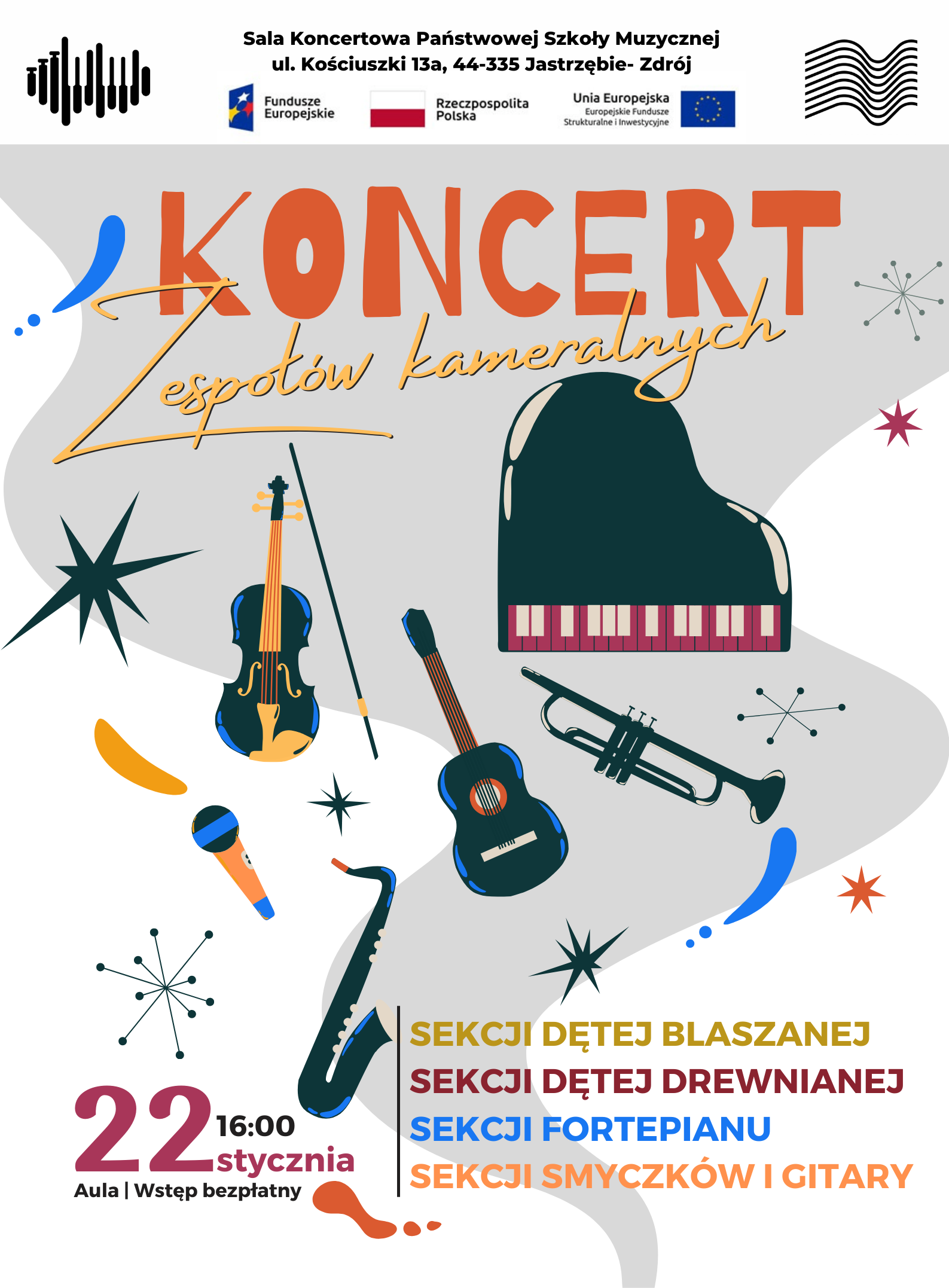 Plakat na Koncert zespołów kameralnych.