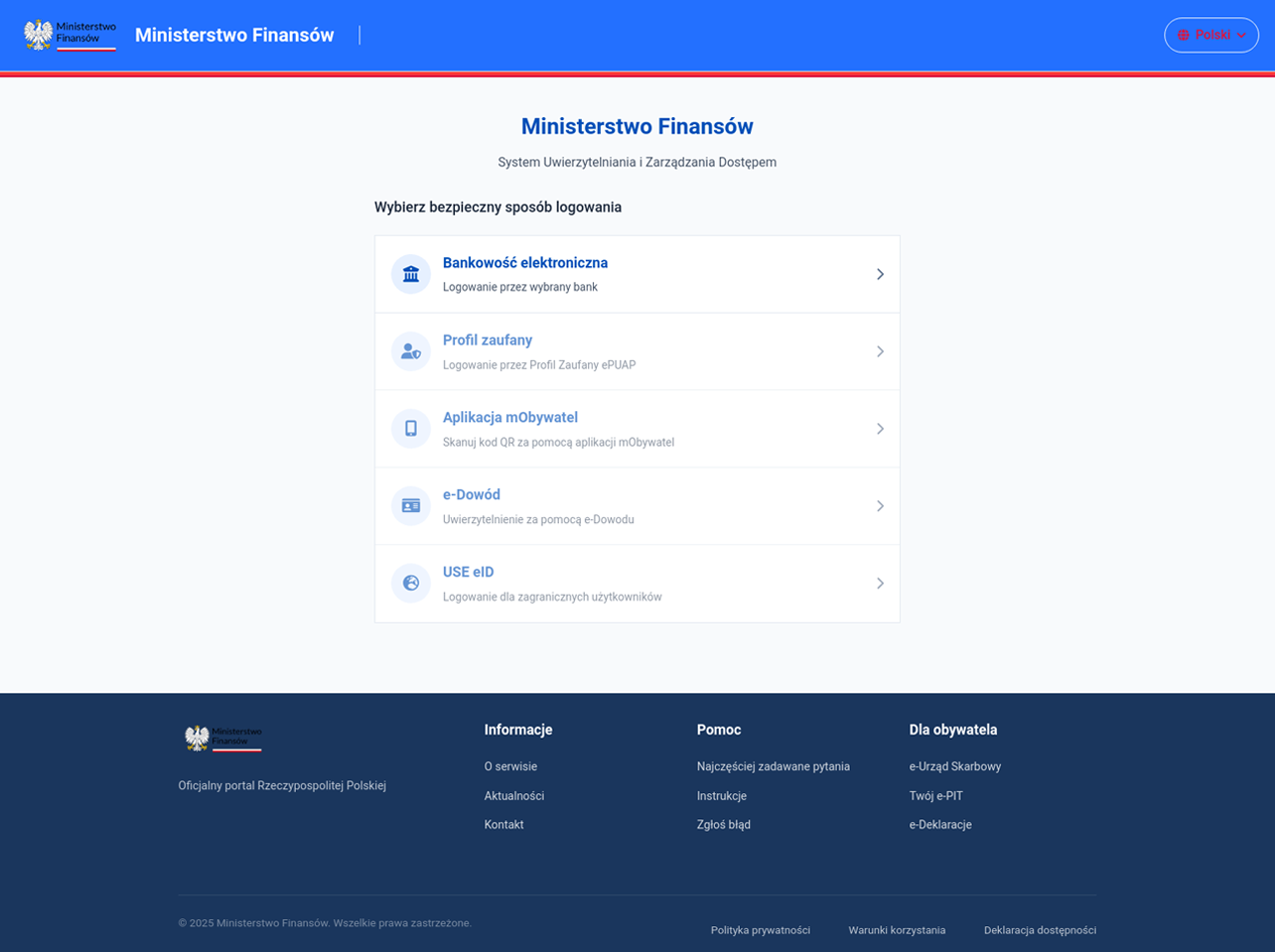 Strona Ministerstwa Finansów, System Uwierzytelniania i Zarządzania Dostępem