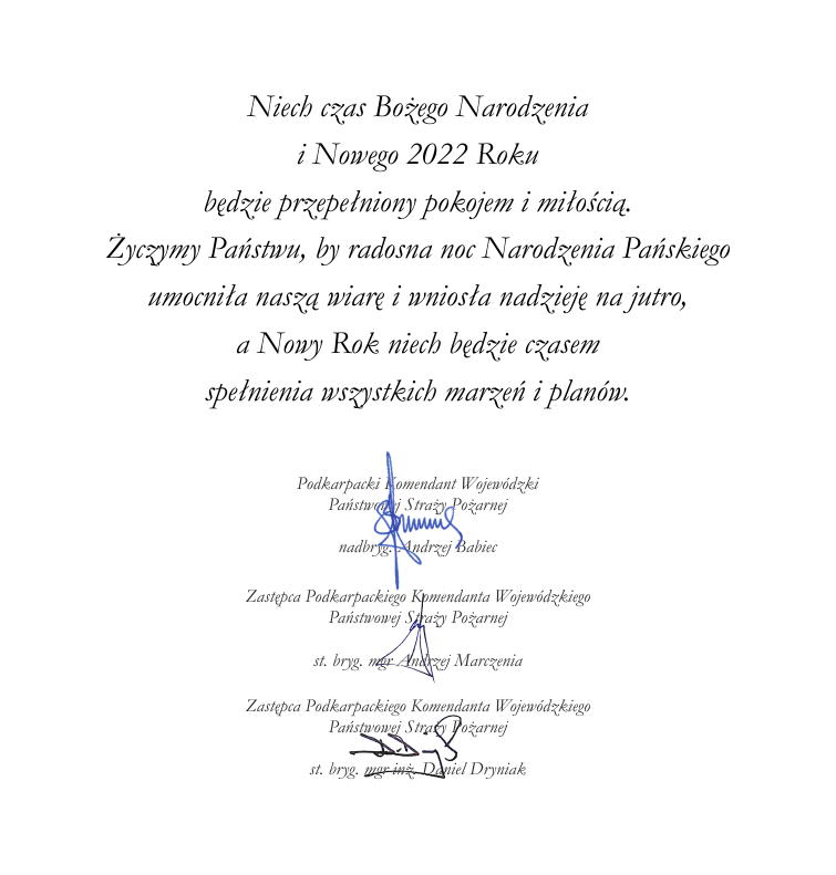 Życzenia z okazji Bożego Narodzenia i Nowego Roku kadry kierowniczej KW PSP w Rzeszowie